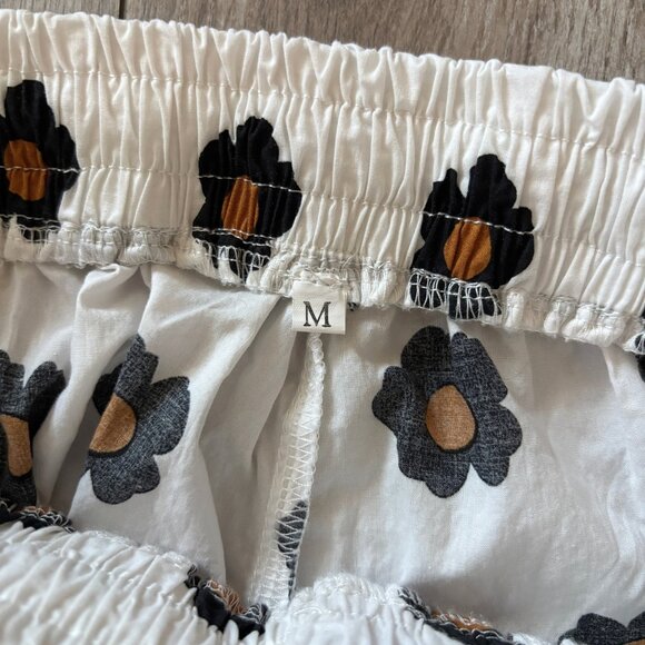 Daisy Floral Print Cotton Sleep Shorts Black White Gold Womens XS Loungewear Y2K - Picture 7 of 11